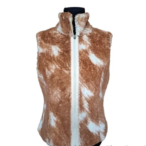 Ariat Reversible Cream & Tan Vest Sleeveless Faux Fur Vest M - Picture 2 of 9